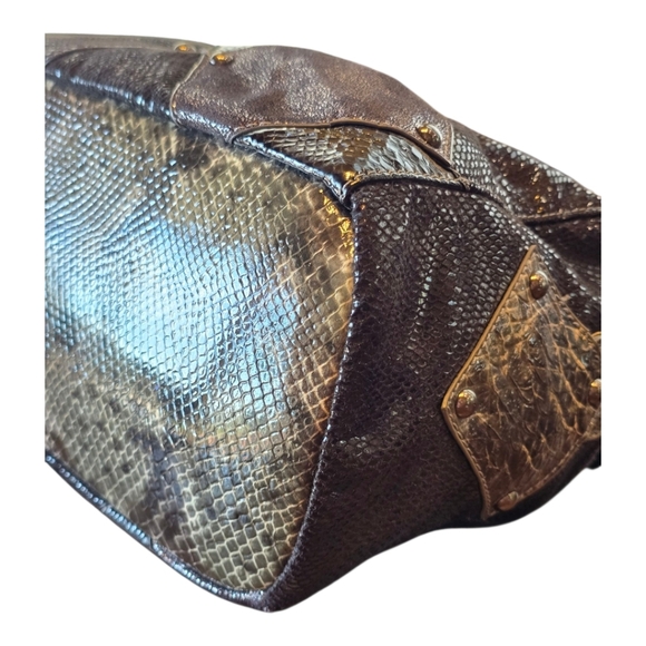 Acacia Diamond Stitch Black Pewter Metallic Leather Crossbody Satchel Handbag - Picture 9 of 14